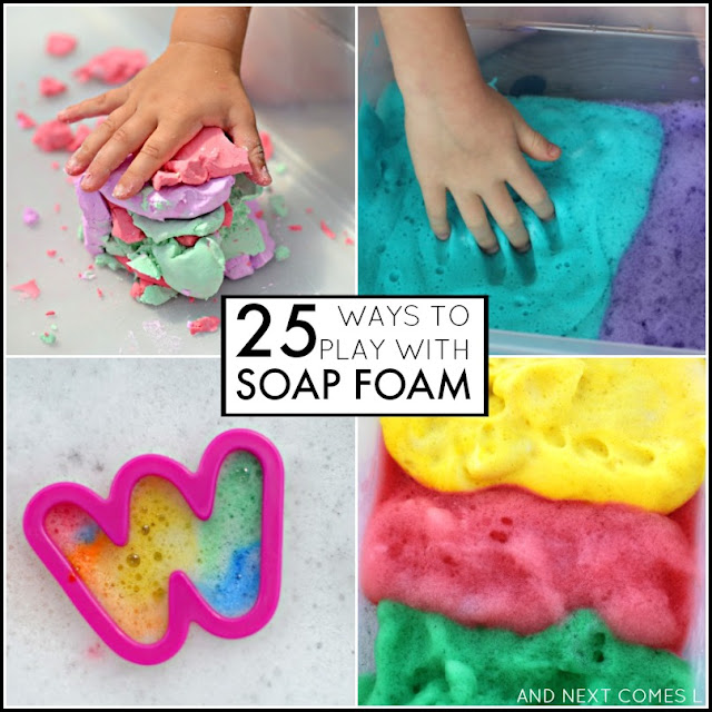 Soap foam sensory bins for kids