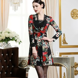 Dress wanita motif bunga cantik murah online masa kini 
