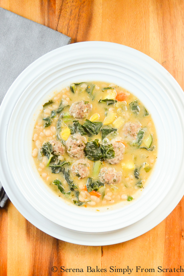 Tuscan Meatball Vegetable Soup- hearty, healthy, and filling! serenabakessimplyfromscratch.com