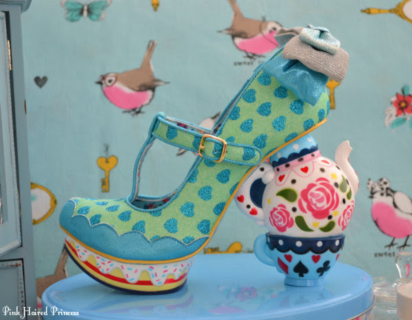 Irregular Choice Alice My Cup Of Tea blue shoe side view Irregular Choice Alice My Cup Of Tea blue shoe