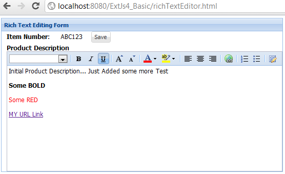ExtJs Rich Text Editor Example