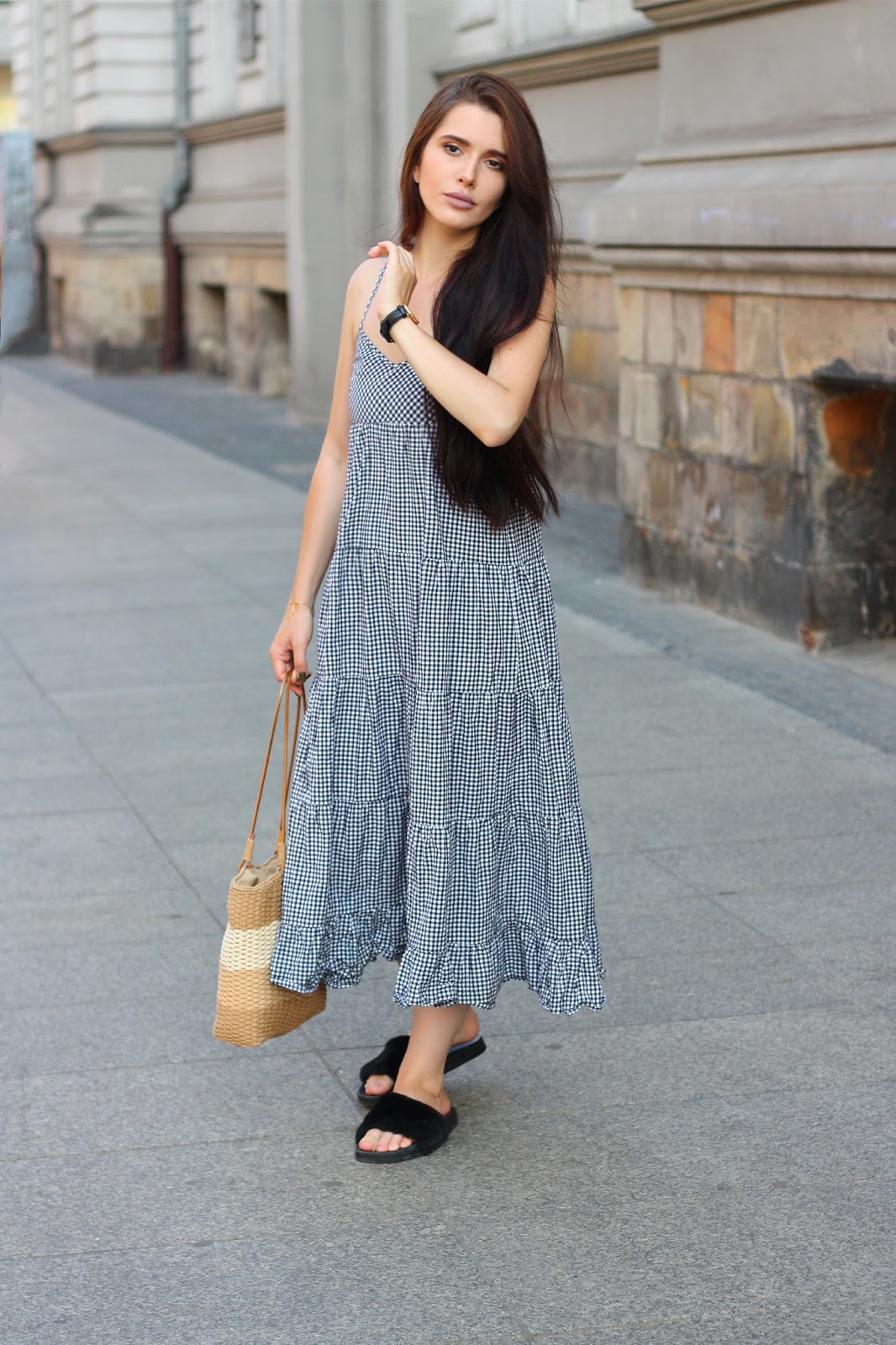 Checked dress & basket bag checked dress, basket bag, torba koszyk, trendy 2017
