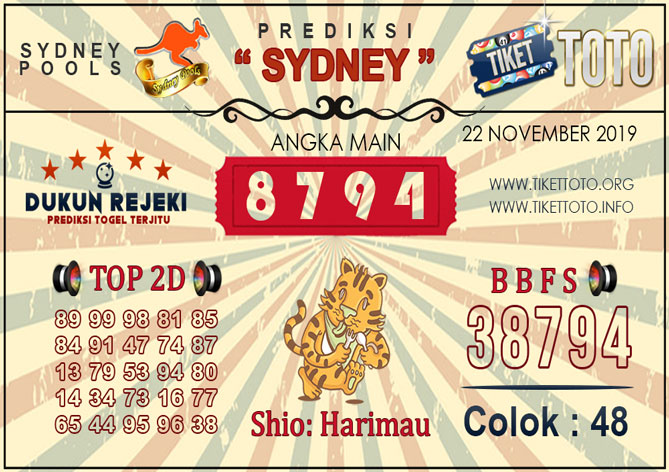 Prediksi Togel SYDNEY TIKETTOTO 22 NOVEMBER 2019