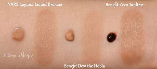 Nars Laguna Liquid Bronzer Benefit Dew the Hoola Zero Tanlines Allover Body Bronzer Swatches