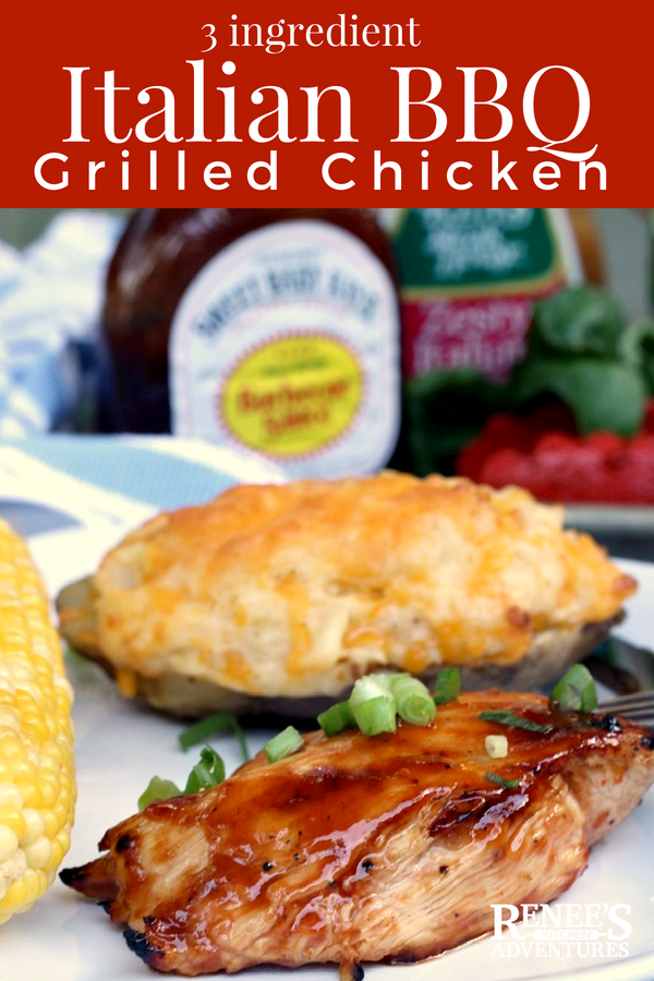 Italian BBQ Grilled Chicken | Renee's Kitchen Adventures - easy recipe for grilled barbecue chicken breasts made with BBQ sauce and Italian Salad Dressing. Perfect dinner recipe or lunch recipe! #CurbsideConvenience