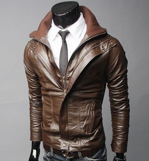 Fashion luxury men: leather jackets double zipped motorcycle jacket