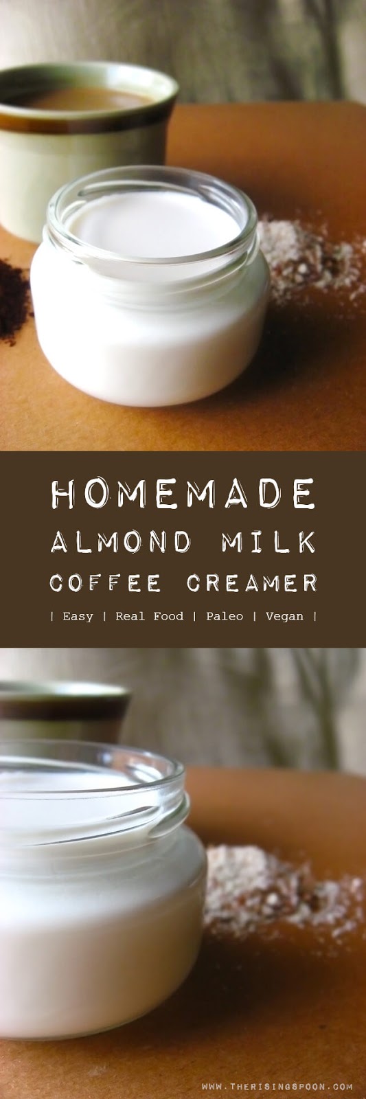 An easy recipe for an almond milk coffee creamer with a concentrated flavor and creamy texture, perfect for splashing into your favorite coffee or tea. Skip the store-bought non-dairy creamers with weird emulsifiers and preservatives and make it at home instead!