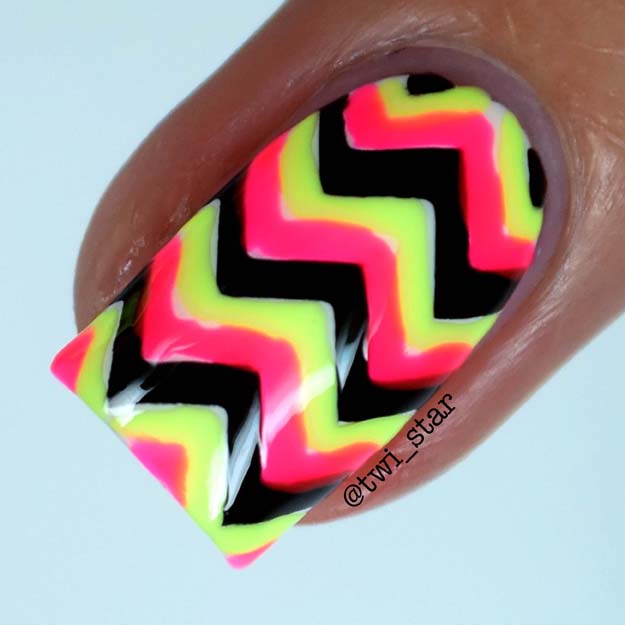 Neon Chevron nails featuring Orly Passion Fruit and Key Lime Twist