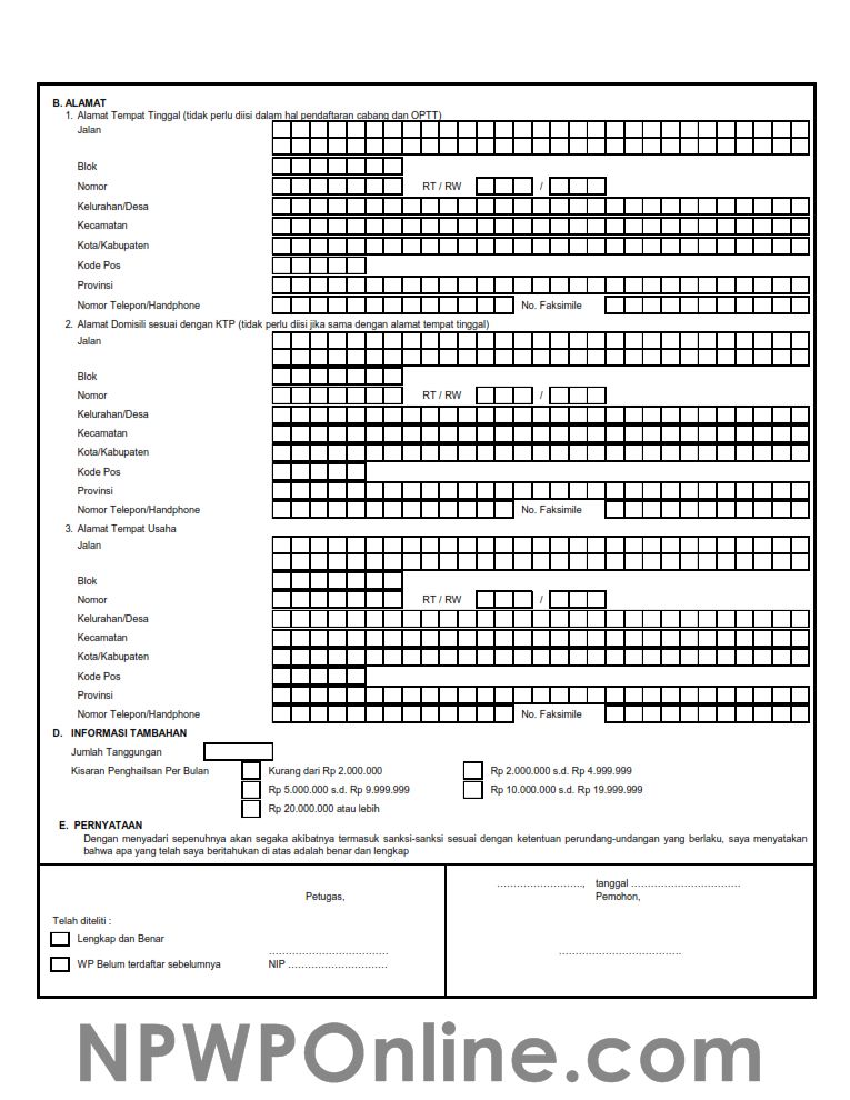 √ Formulir Pendaftaran NPWP Pribadi Format Excel dan PDF