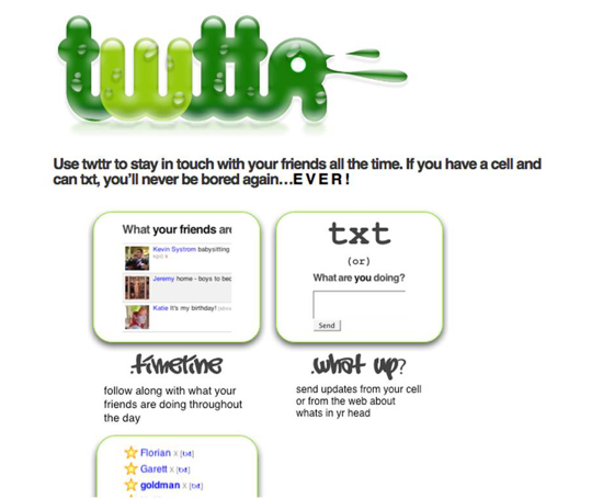 Twitter home page July 2006