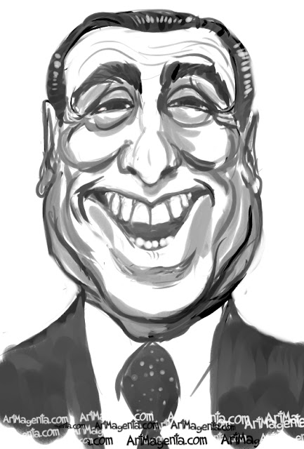 Silvio Berlusconi caricature cartoon. Portrait drawing by caricaturist Artmagenta.