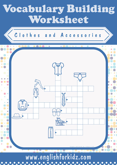 Clothes and accessories crossword worksheet for ESL and EFL students