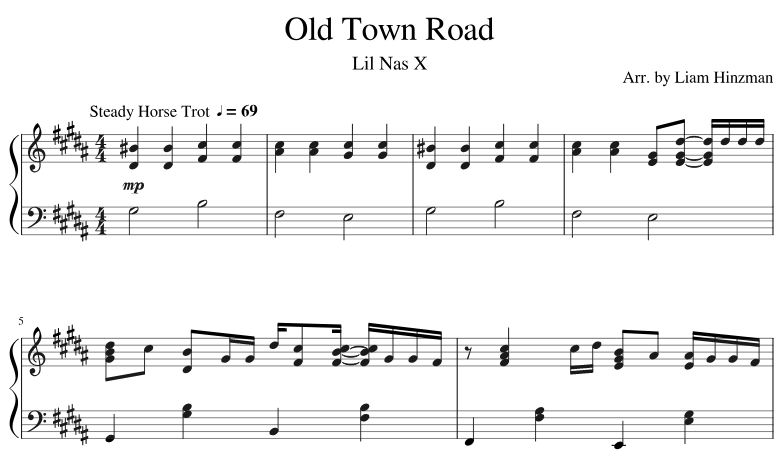 Piano Sheet Music Lil Nas X Old Town Road Piano Sheet Music Pdf