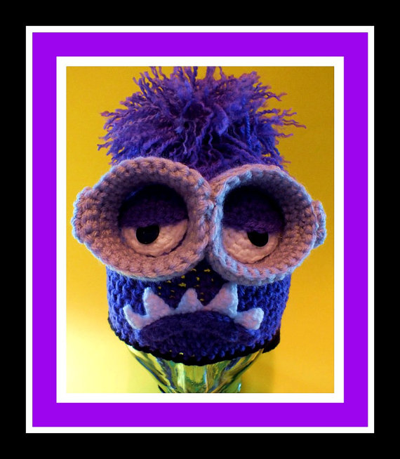 The Minion Purple Monster Inspired Hat Pattern© With Removable Goggles© By Connie Hughes Designs©
