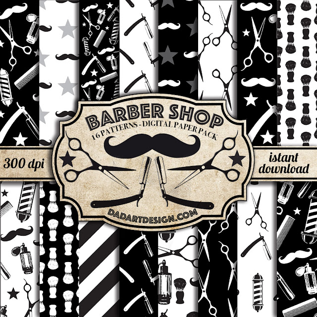 Barber Shop Patterns Digital Paper