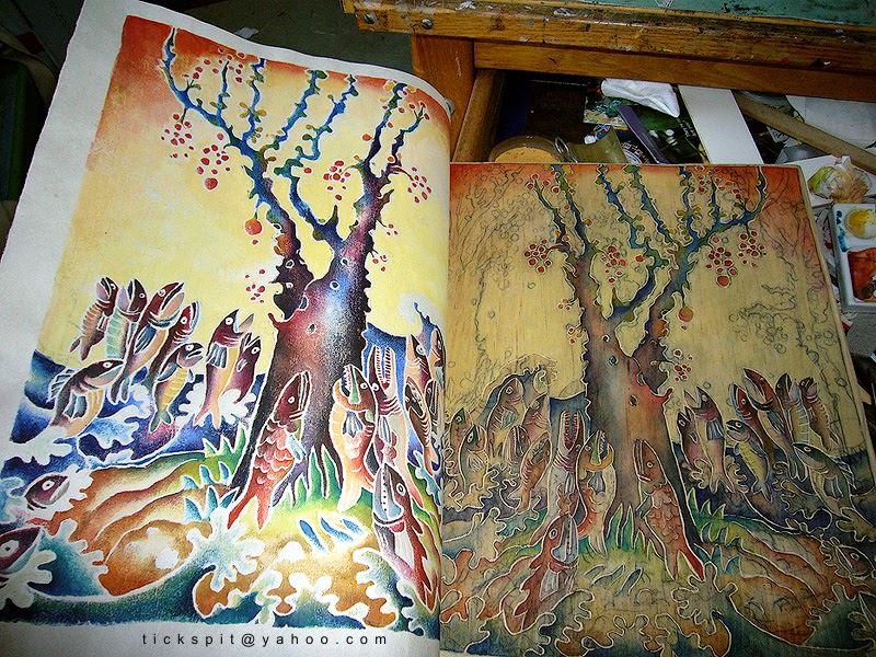 artings: White Line Woodprint in progress