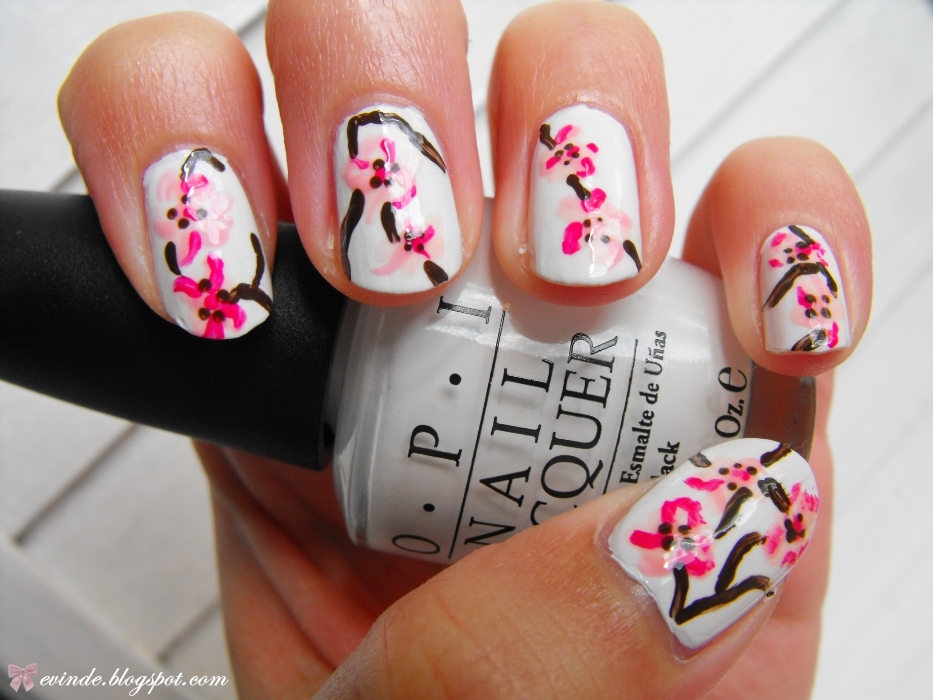 Red and Black Cherry Blossom Nail Design for Spring - wide 5