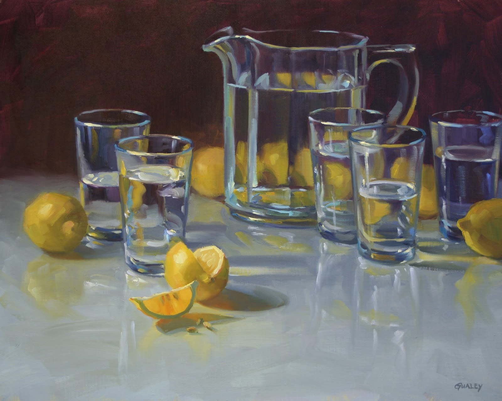 Sara Qualey Paintings Pitcher with Glasses and Lemons