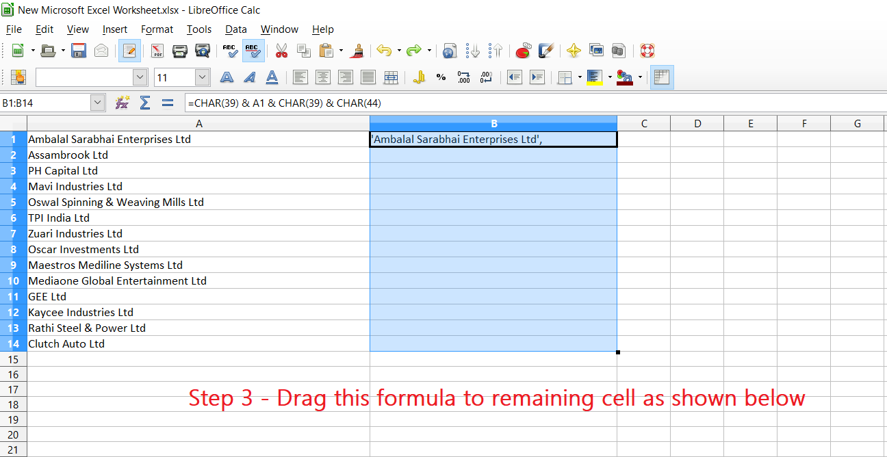 How to enclose a list of values into single quotes for SQL query Use
