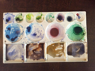 Water colour palette as used by Manju Panchal