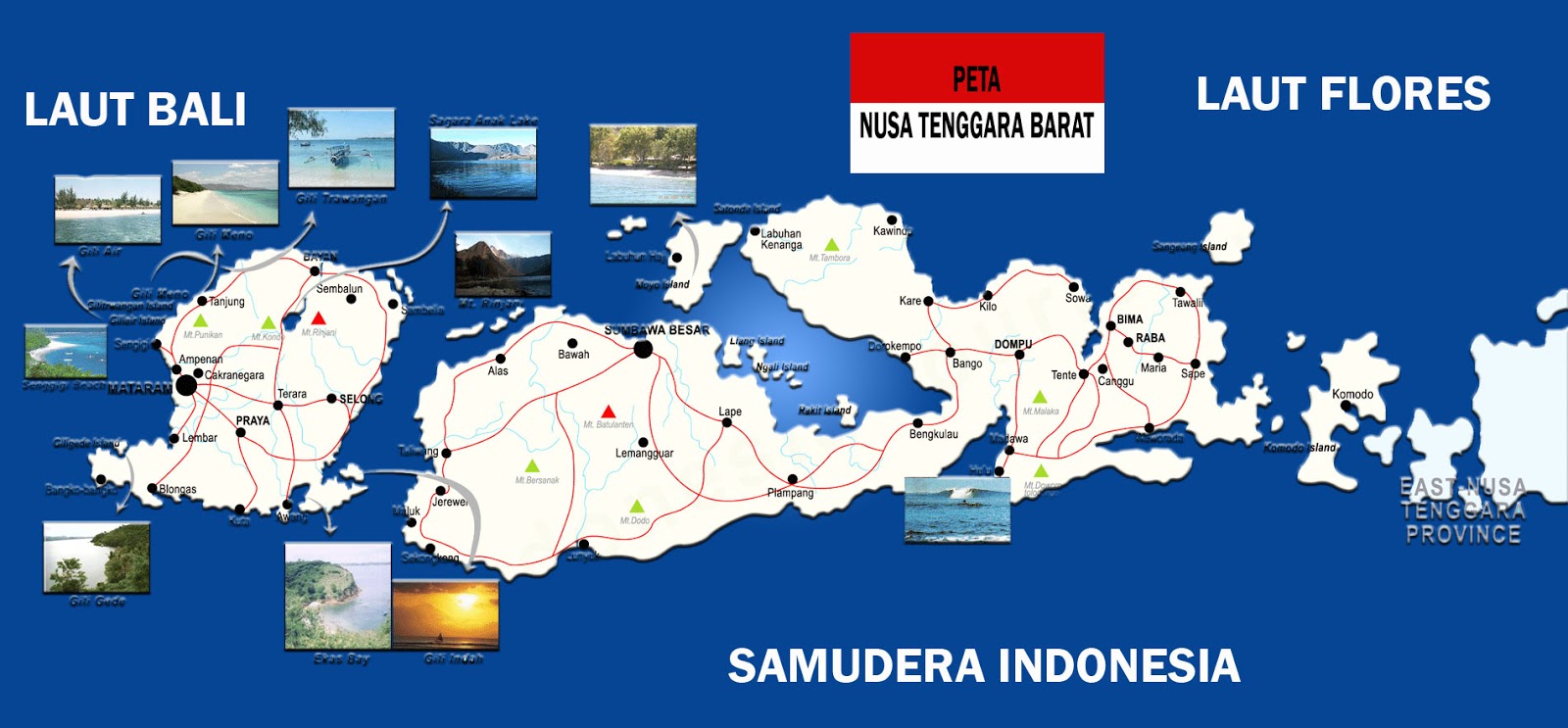 Peta Nusa Tenggara Barat lengkap 8 Kabupaten 2 Kota 