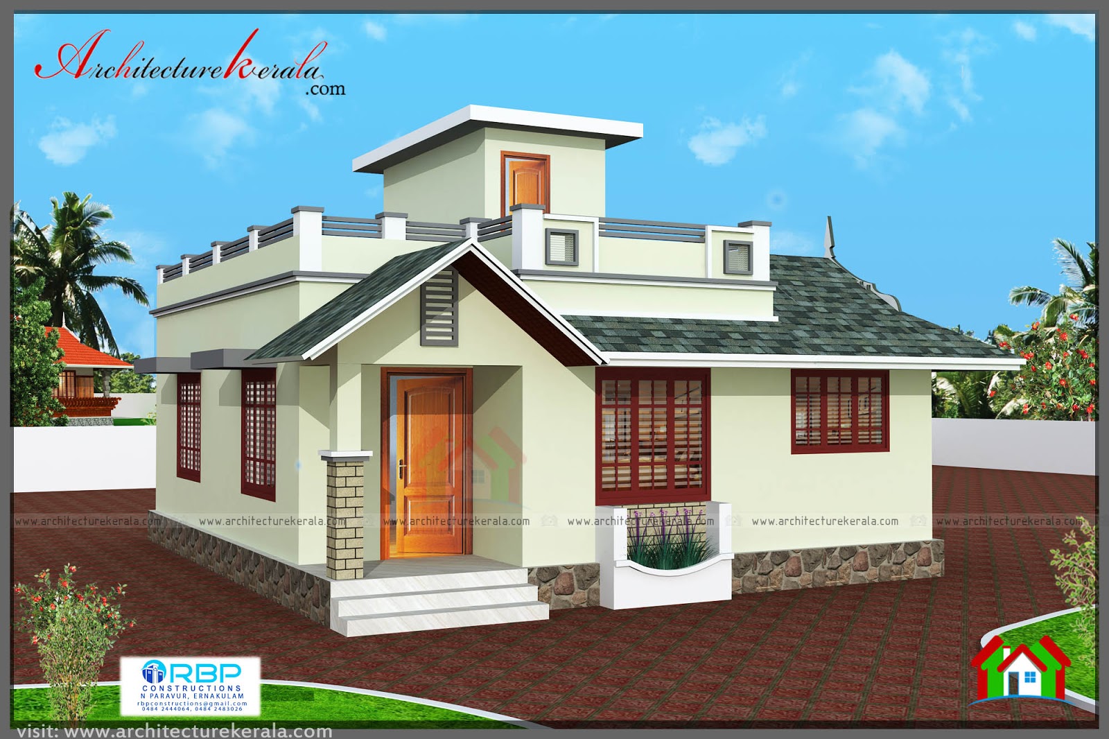  2  BEDROOM  HOUSE  PLAN  AND ELEVATION IN 700  SQFT 