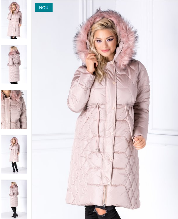Geaca dama lunga casual roz prafuit cu blanita detasabila Geaca dama lunga casual roz prafuit cu blanita detasabila