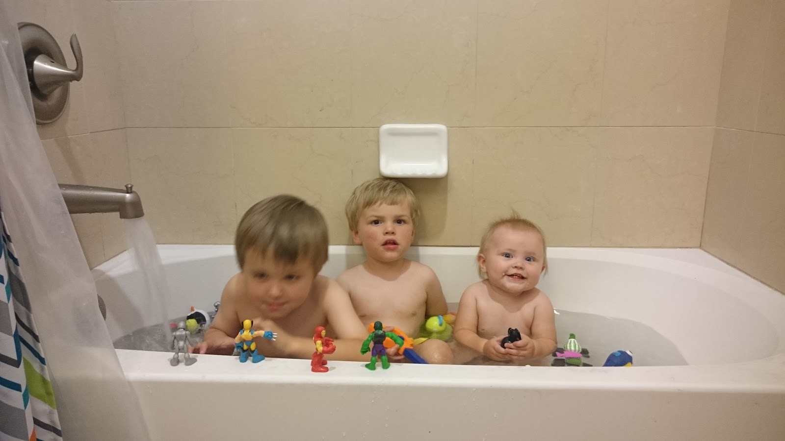 {Harris Family} Three Men, And Two Lucky Ladies. 3 Babies Bathing In A