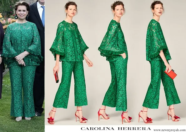 Duchess Maria Teresa wore Carolina Herrera Evase lace top and wide leg lace trousers