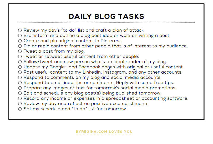 Daily Blog Tasks Checklist