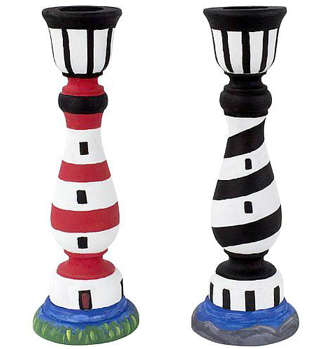 Lighthouse Painted Candle Holder