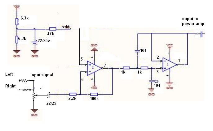 2.1Channel Low pass filter LPF subwoofer preamp schematic Sallen Key