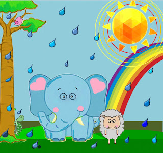 elephant, lamb and rainbow illustration