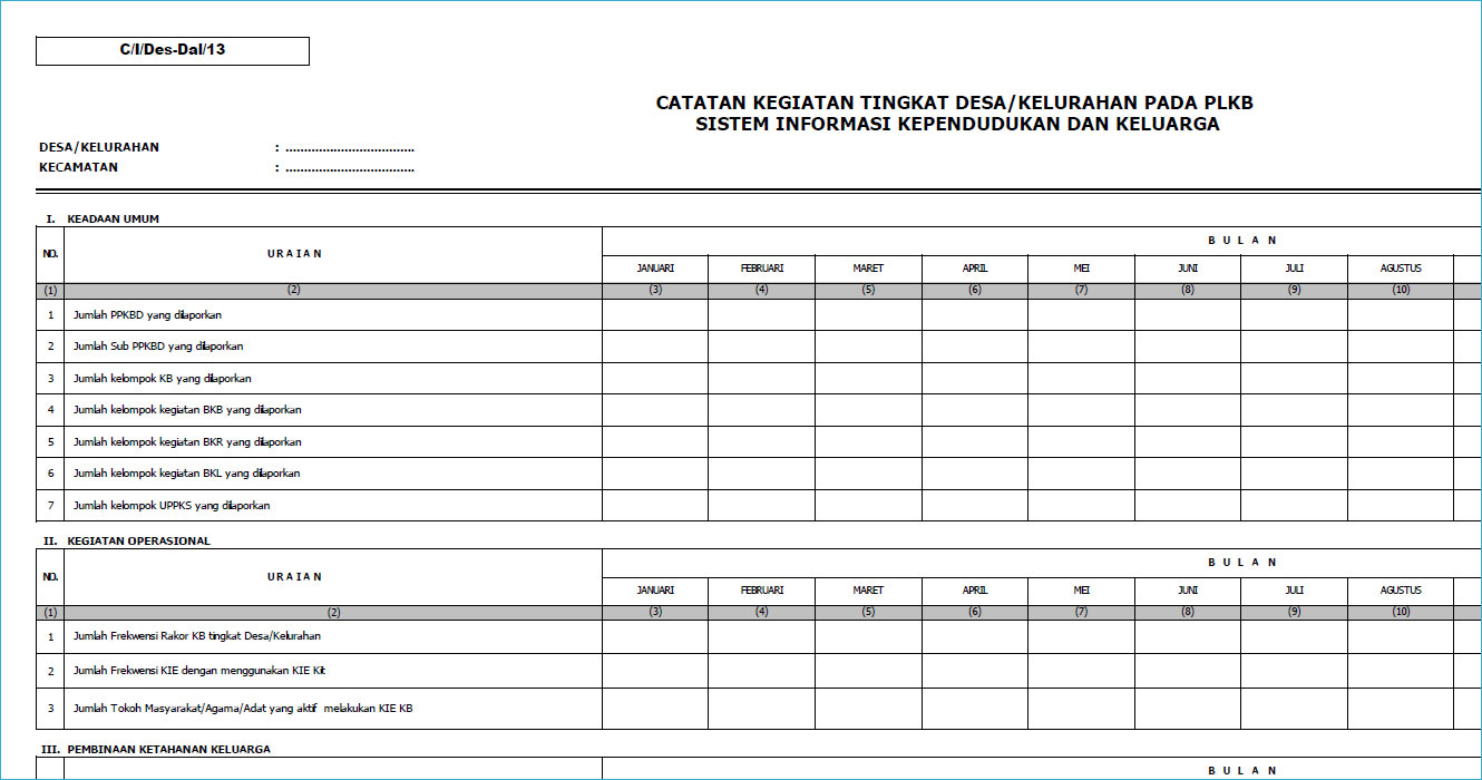 Blanko Catatan Kegiatan Tingkat Desa Kelurahan C I Des Dal 13 Gg File