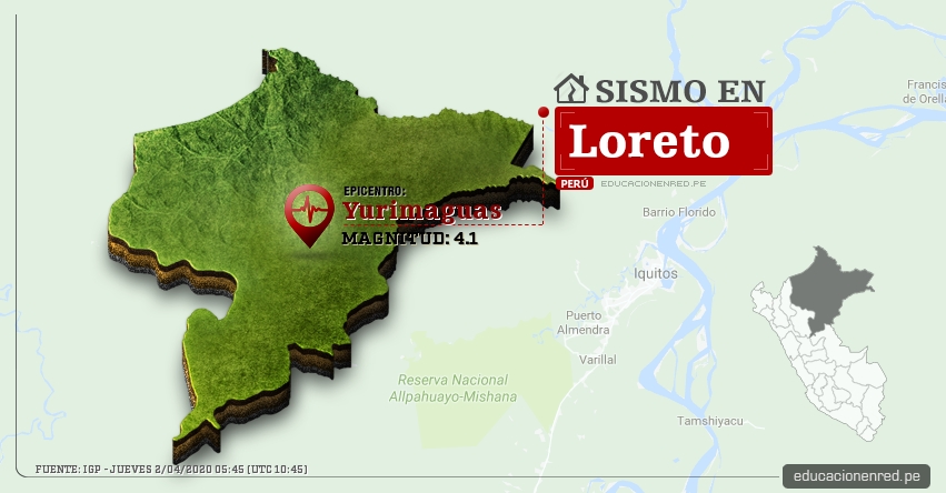 Temblor en Loreto de Magnitud 4.1 (Hoy Jueves 2 Abril 2020) Sismo - Epicentro - Yurimaguas - Alto Amazonas - IGP - www.igp.gob.pe Temblor en Loreto de Magnitud 4.1 (Hoy Jueves 2 Abril 2020) Sismo - Epicentro - Yurimaguas - Alto Amazonas - IGP - www.igp.gob.pe