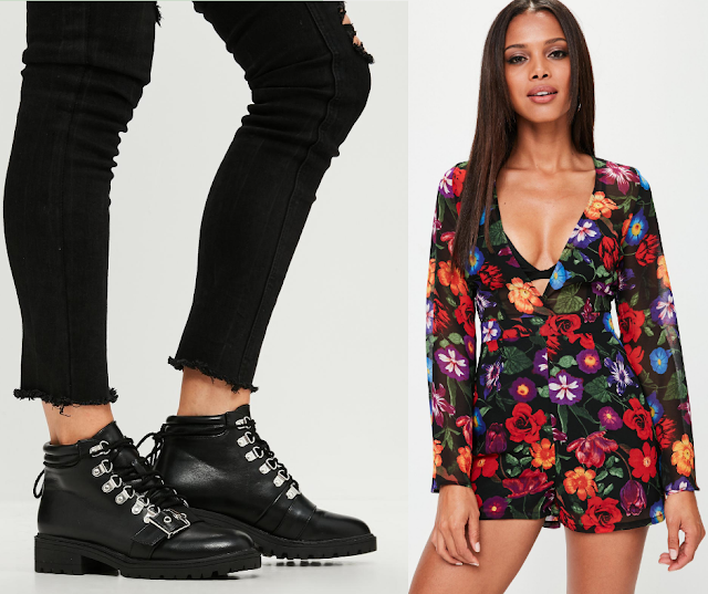 Leather Ankle Boots || Floral Playsuit
