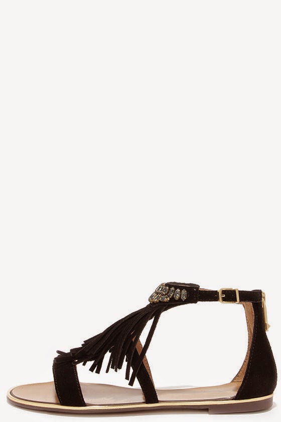 Style Know Hows: Calin Black Suede Leather Beaded Fringe Sandals ...