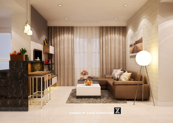 Thiết kế nội thất phòng khách căn hộ số 3, 99m2 - Central Sunrise City 4