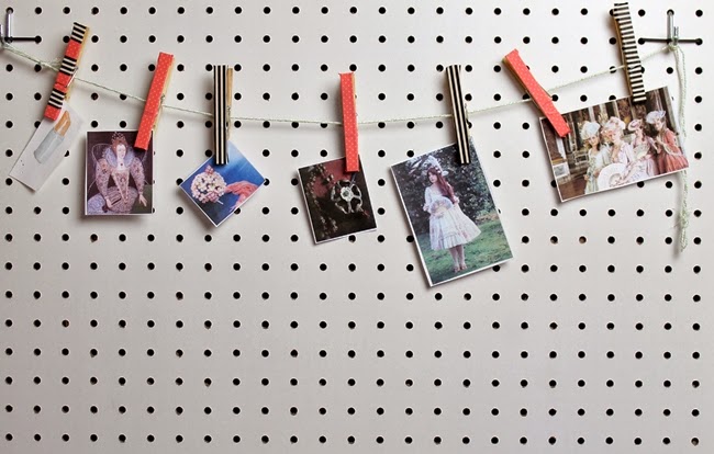 peg board office mood board with washi tape clothespins 