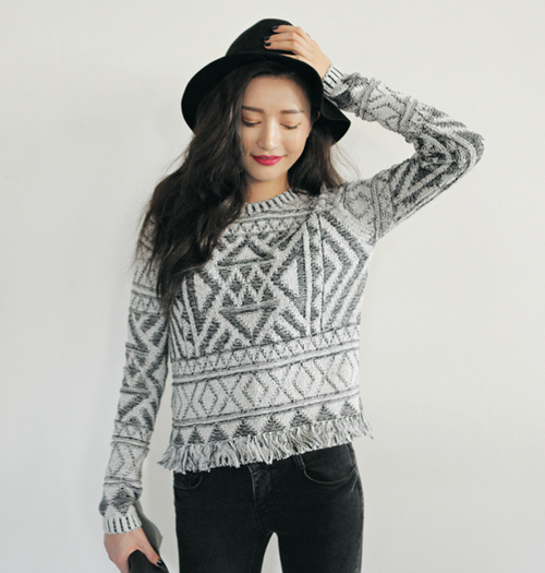 [Stylenanda] Ethnic Patterned Knit Sweater | KSTYLICK - Latest Korean