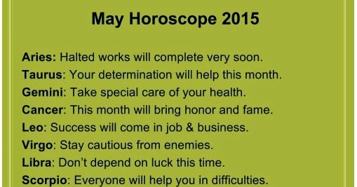 Monthly Horoscope For May 2015