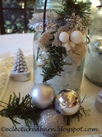 Eclectic Red Barn: Mason jars decorated for Christmas with tea lights