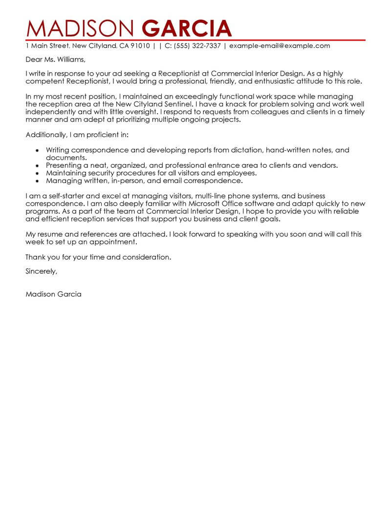 Entry Level Receptionist Cover Letter Entry Level Receptionist Cover Letter