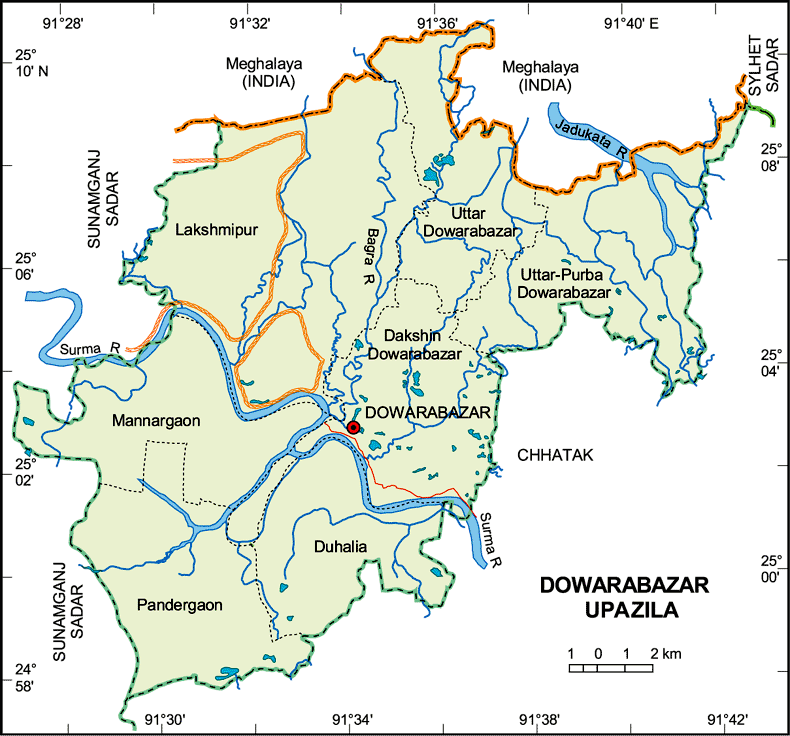 Dowarabazar Upazila Map Sunamganj District Bangladesh