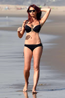 The program of the day on Sunday, January 24, 2016, Amy Childs, 25, strolling around by herself at Venice beach in a black bikini.