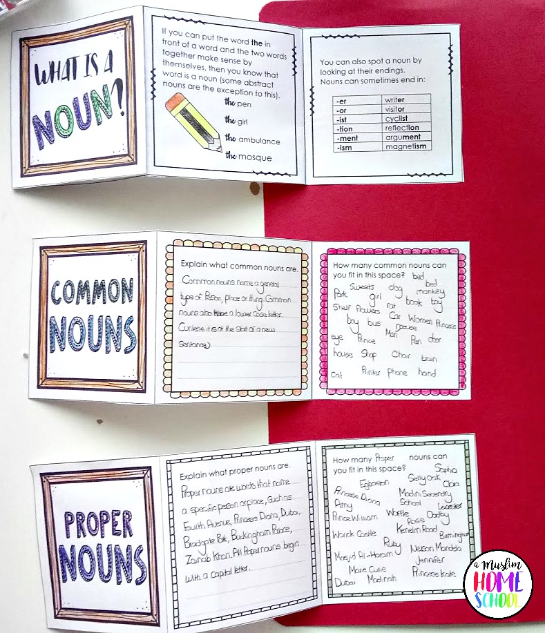 a muslim homeschool Naming Nouns... a free Lapbook