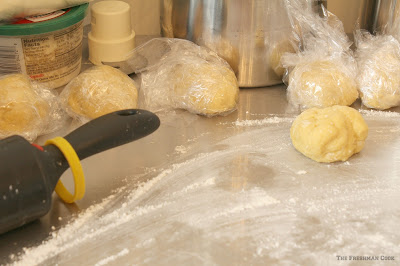 flour salt, water, ravioli, rolling pin, cutter