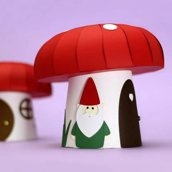 Mushroom Gnome House Favor Box made of paper