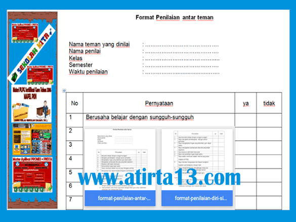 Contoh Format Evaluasi Diri Siswa & Penilain Antar Temen Format Words