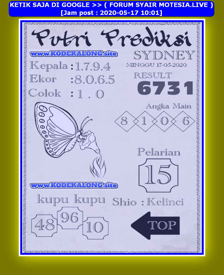 Prediksi Syair Sydney 17 Mei 2020 KODE SYAIR SGP SYAIR